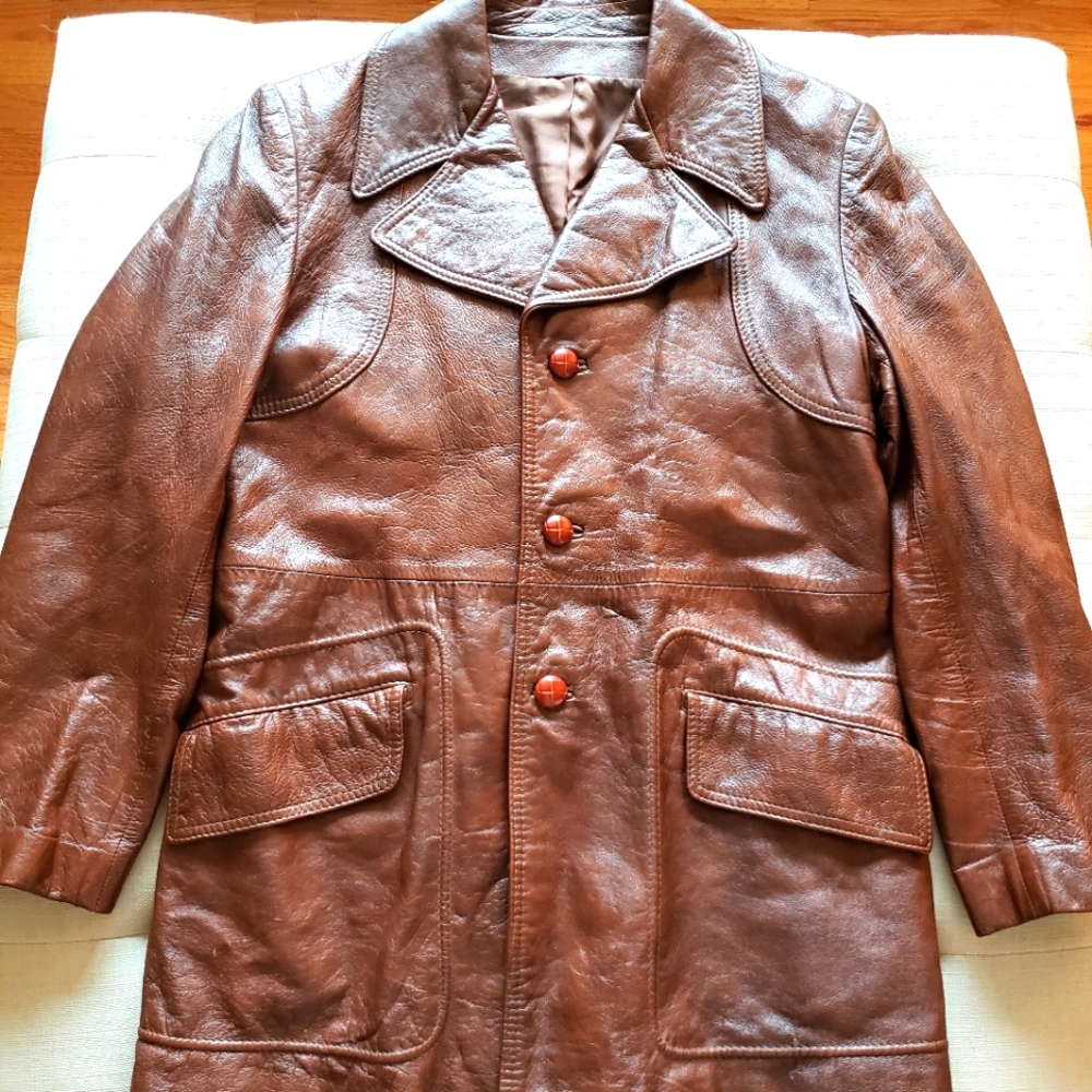 Vintage Peter Caruso Genuine Leather 3/4 Length Jacket Size 40.
